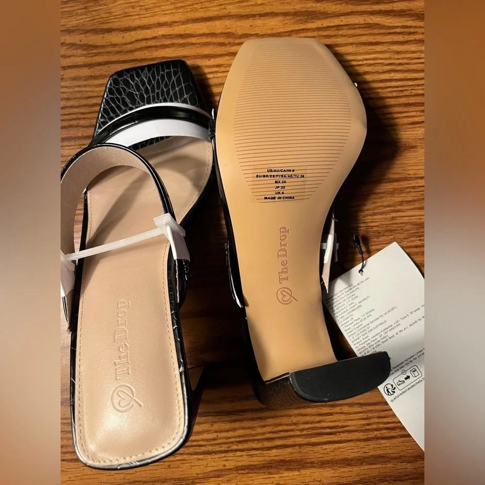 NIB The Drop Avery Black Strappy Square Toe Heels Size 8